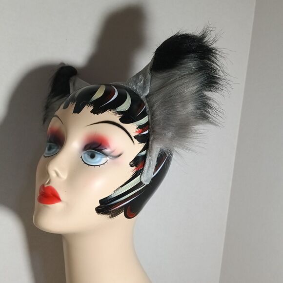 Gray Black Furry Fox Ears Headband Earmuffs Cosplay Costume Accessory - Picture 6 of 7